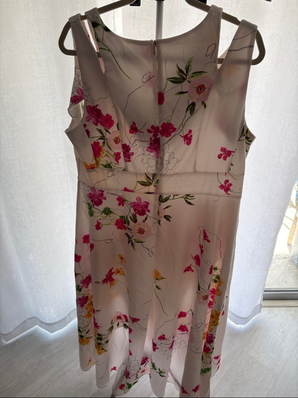 Maison Tara White Midi Dress with Pink & Yellow Floral Print - Picture 3 of 6
